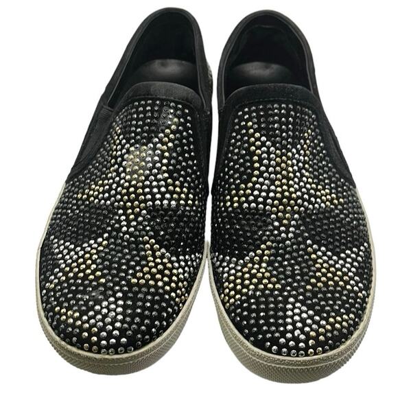 Vince Camuto Leather Sneakers with Black, Gold, and Silver Star Studs Size 7. - Picture 1 of 6